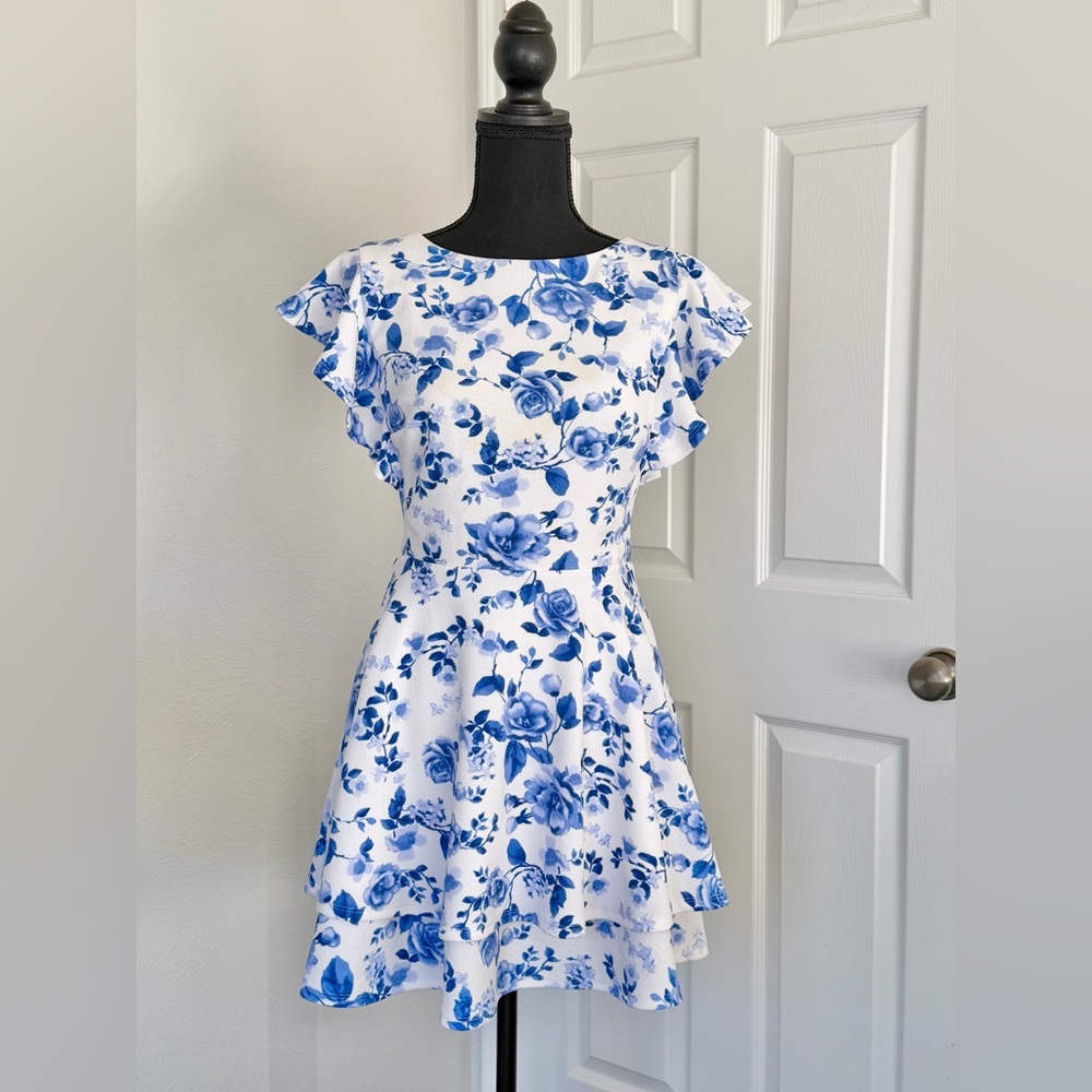 Midnight Doll Blue&White Floral Mini Dress